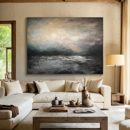 Dark Sea View Oil Painting for Industrial - Style Loft Bar Walls DLZ3165