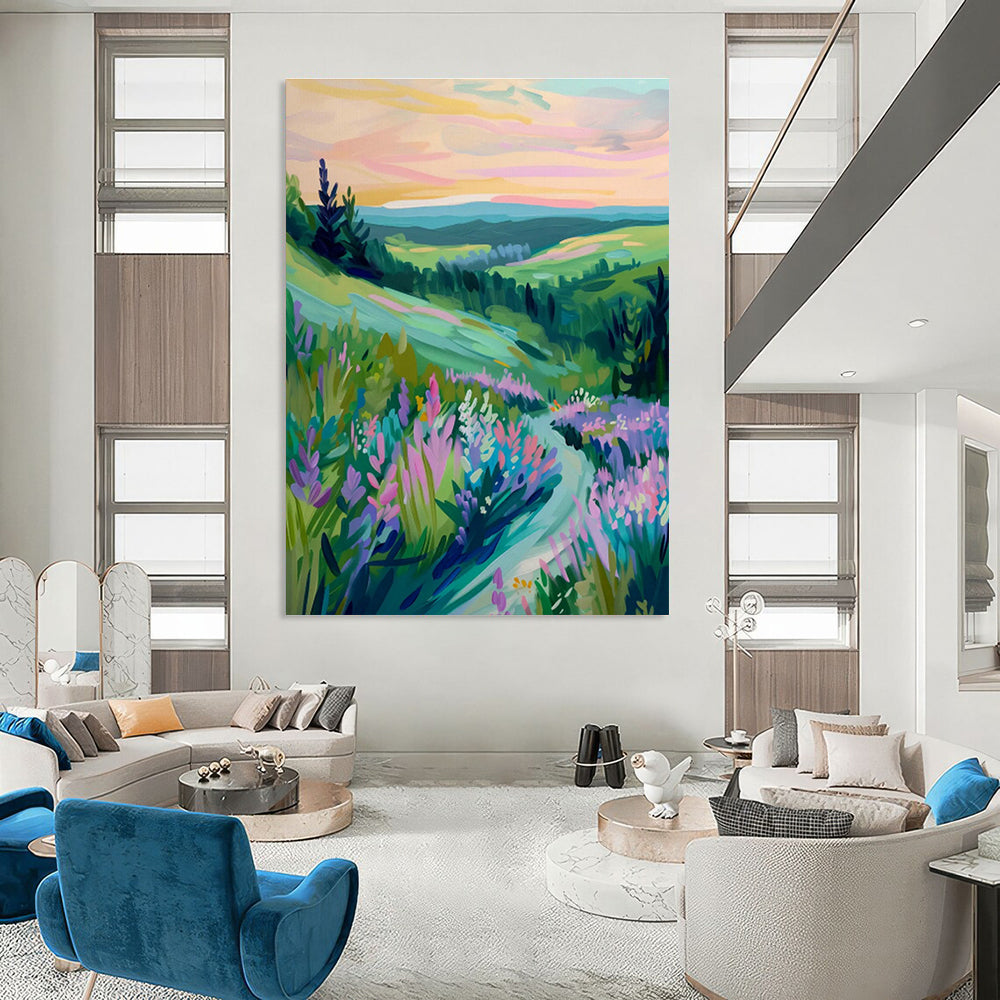 Valley Landscape Oil Painting for Wellness Retreat & Garden Villa DLZ0655