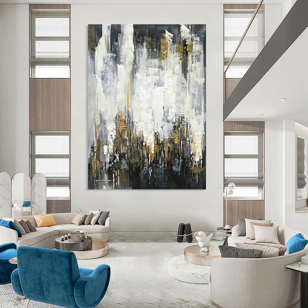Gold - Grey - White Abstract Art for Living Room & Office DLZ0477