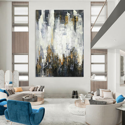 Gold - Grey - White Abstract Art for Living Room & Office DLZ0477