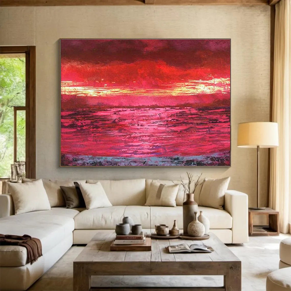 Red Sunset Abstract Art for Romantic Beachfront Restaurant Walls DLZ2575