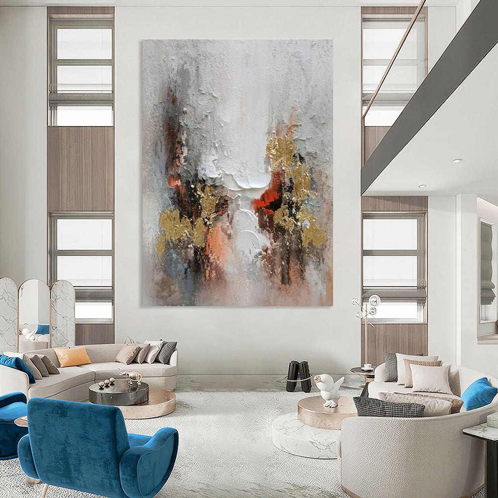 Colorful Gold - Accented Abstract Art for Luxury Hotel Suite & Home Dining Room DLZ1175
