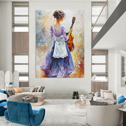 Woman with Guitar Art for Musician’s Home Studio & Bohemian - Style Café STSC1373