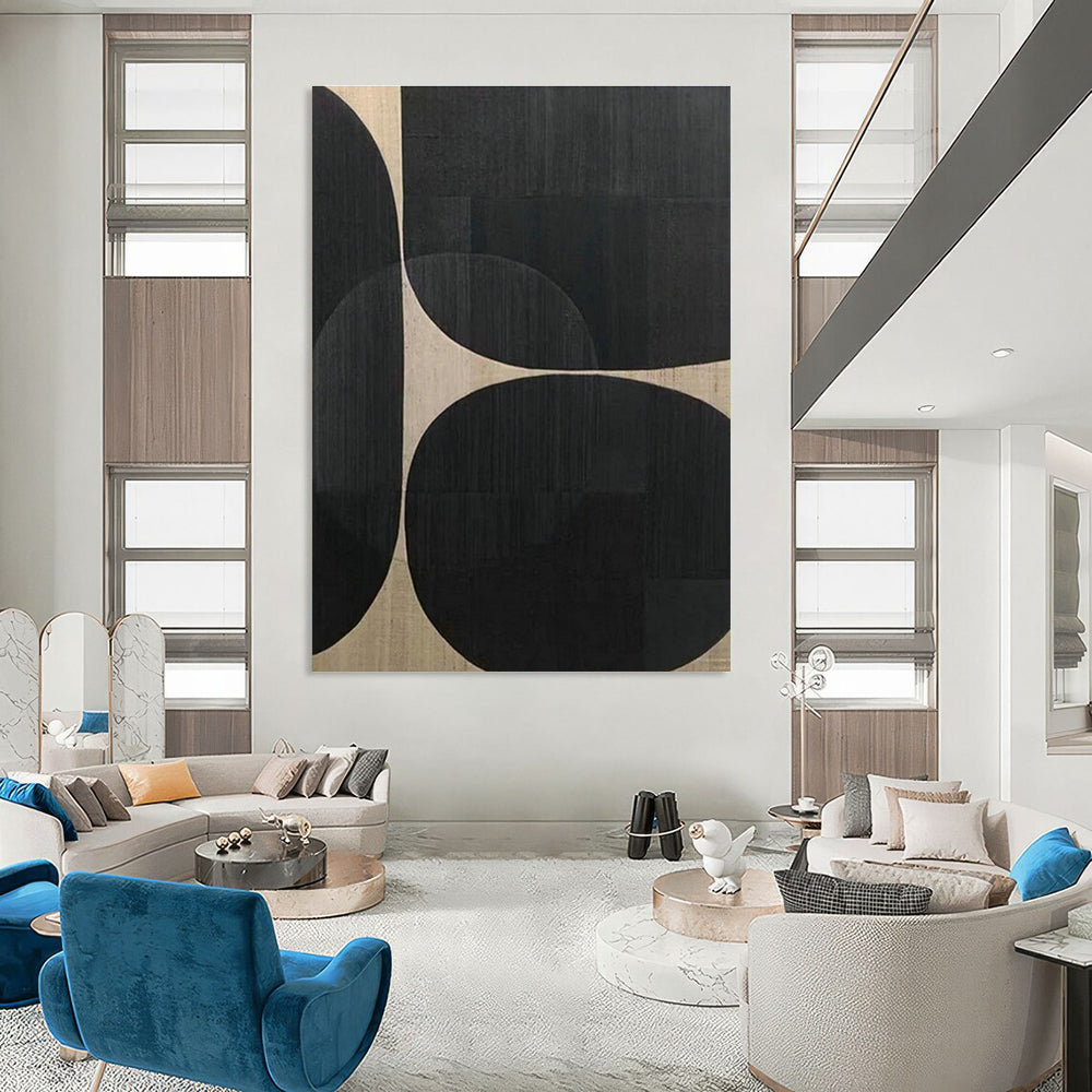 Black - Beige Geometric Abstract for Mid - Century Modern Den & Architectural Studio DLZ0907