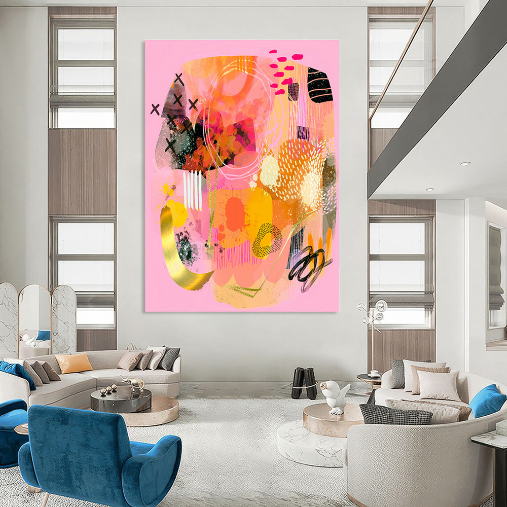 Pink - Themed Abstract Collage Art for Beauty Salon & Girls’ Night In Space DLZ0649