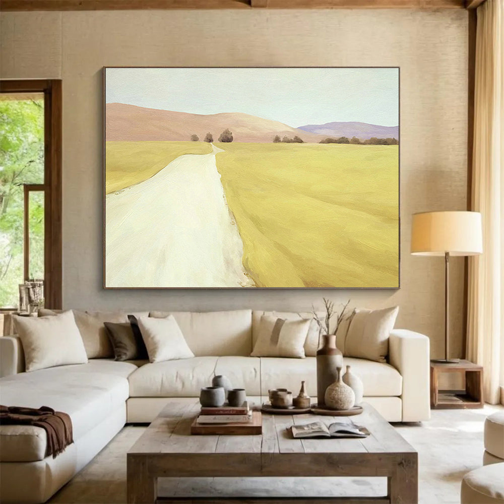 Yellow Field & Path Art for Rustic Farmhouse Dining Areas DLZ3126