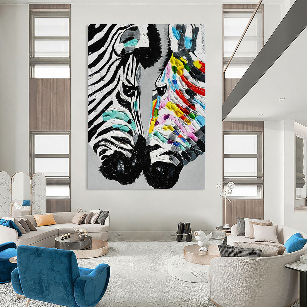 Colorful Zebra Duo Art for Playful Kids' Room & Eclectic Café DLZ2245