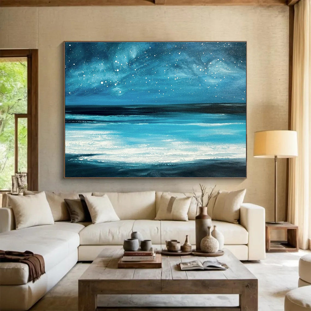 Starry Sea View Oil Painting for Celestial - Themed Bedrooms DLZ2488