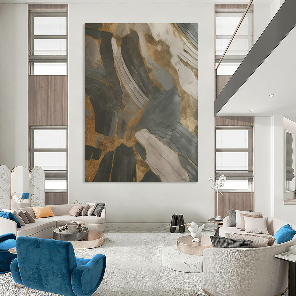 Gold - Gray Abstract Art for Industrial - Style Café & Creative Studio DLZ1734
