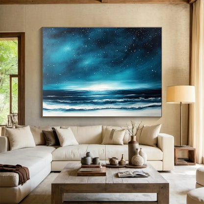 Starry Night Over the Sea Art for Coastal Bedroom & Seaside Hotel Lobby SC396