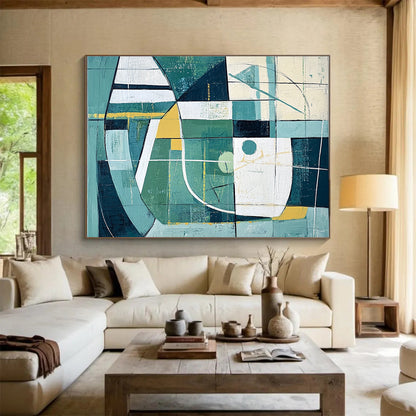 Geometric Green - Blue Abstract Art for Contemporary Office & Architectural Studio SC252