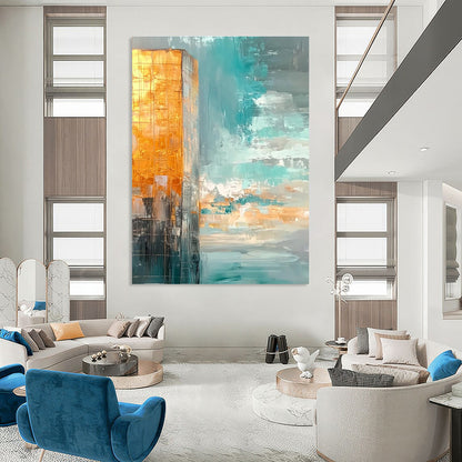 Golden - Blue Urban Abstract Art for City Apartment & Office Reception STSC090