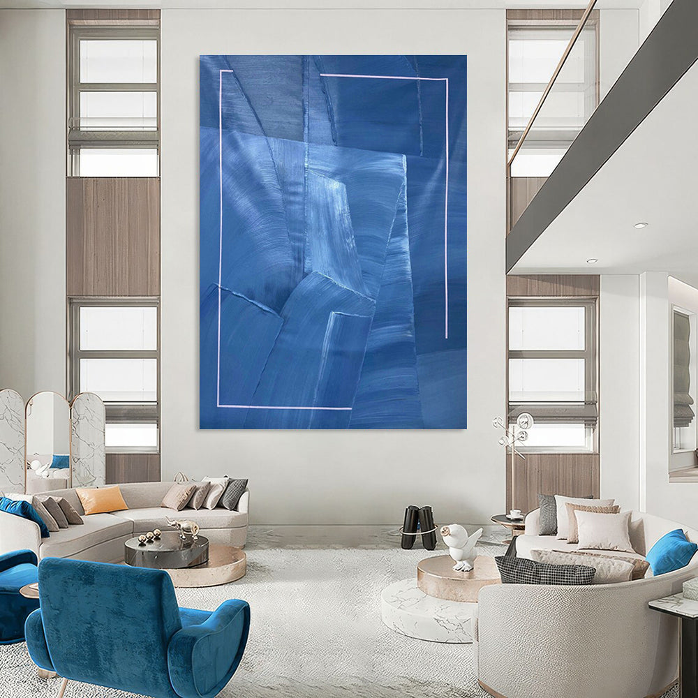 Blue and White Geometric Abstract Art for Coastal - Inspired Office & Scandinavian - Style Home DLZ0753