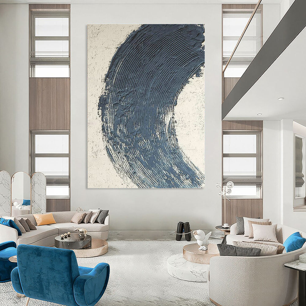 Deep Blue Arc Abstract Art for Luxury Hotel Lobby & Art - Lovers’ Study DLZ0663