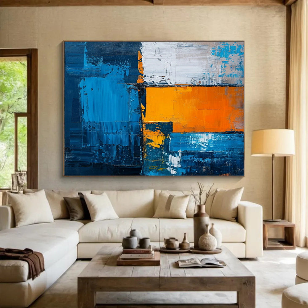 Blue - Orange Geometric Abstract Art for Industrial Loft Living Rooms DLZ2657