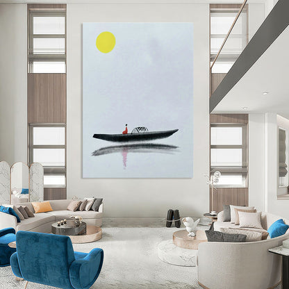Ink - Wash Boat Art for Asian - Inspired Restaurant & Zen Garden Pavilion DLZ1786