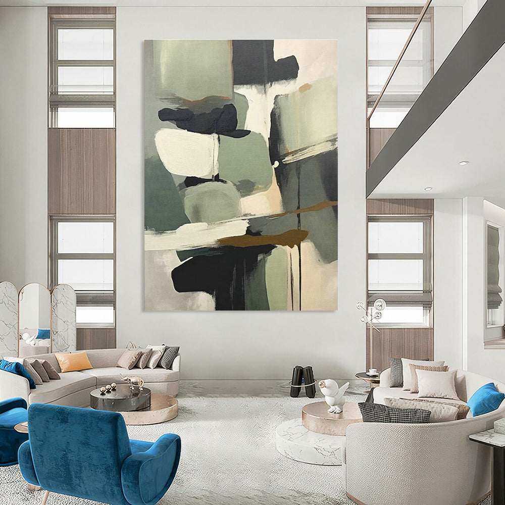 Gray - Green Geometric Abstract Art for Scandinavian - Style Home & Contemporary Art Studio DLZ1628