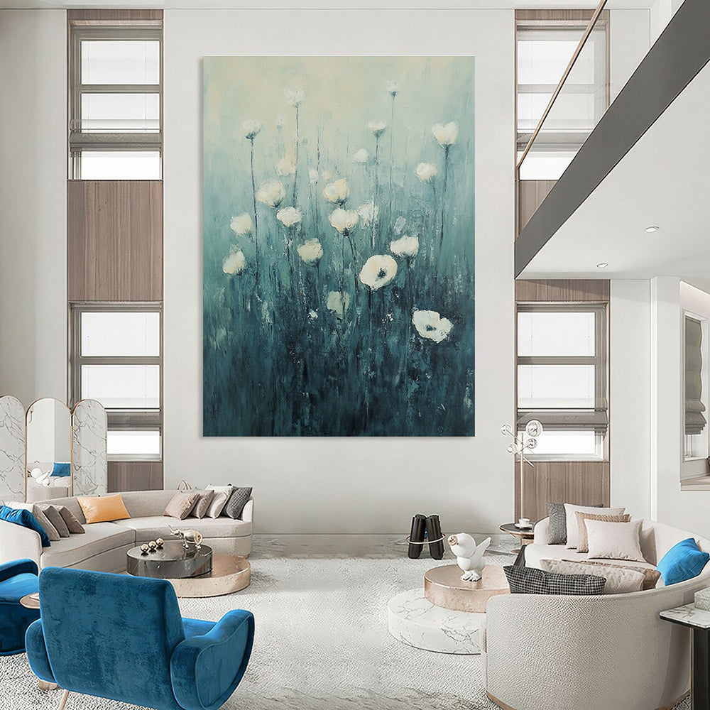 White Flowers in Teal for Serene Bedroom & Spa Lounge STSC1150