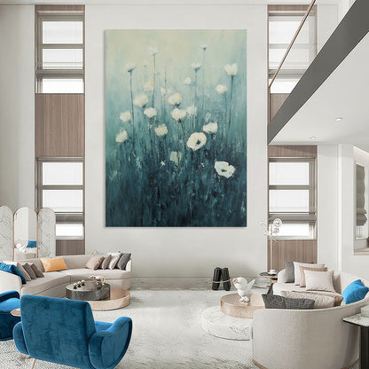 White Flowers in Teal for Serene Bedroom & Spa Lounge STSC1150