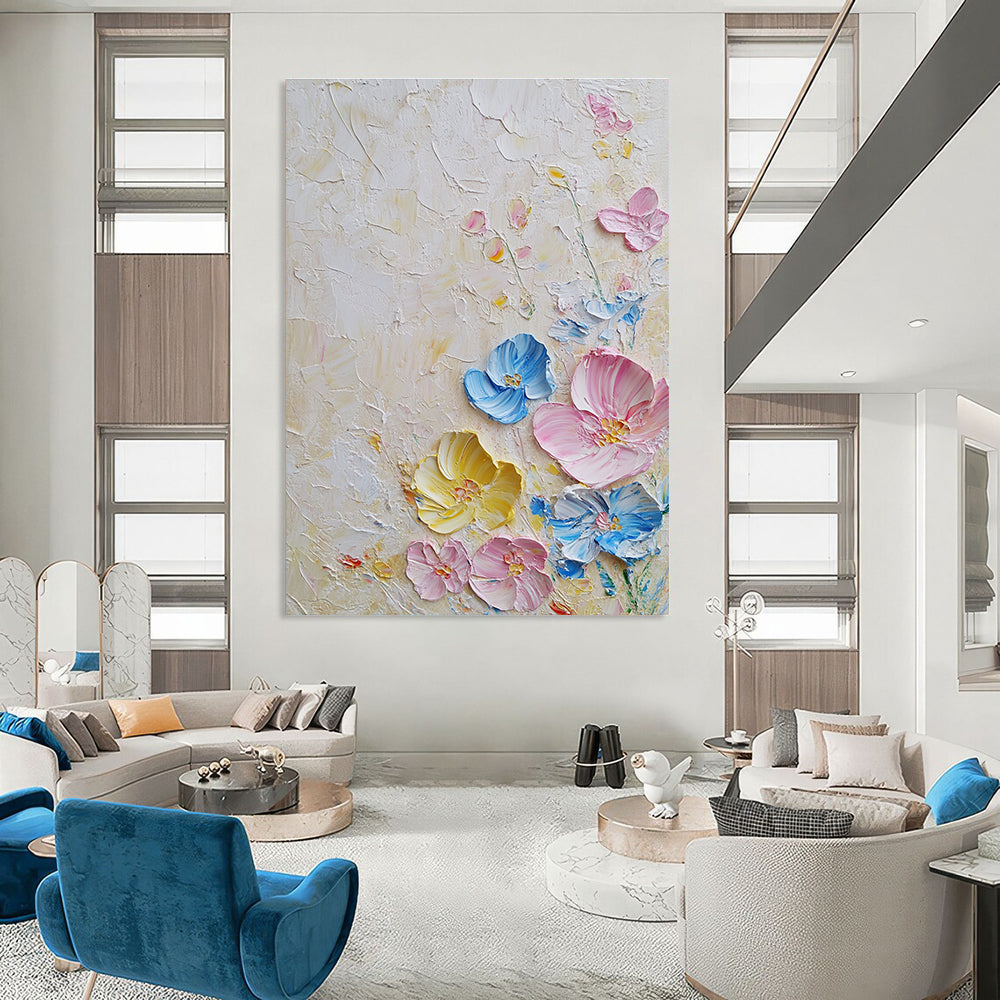 Pastel Textured Flowers Art for Shabby - Chic Nursery & Feminine - Inspired Living Room STSC1366
