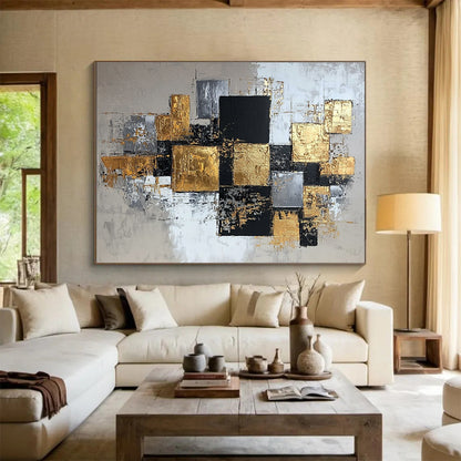 Gold, Silver and Black Abstract Art for Luxury Hotel Suite & Upscale Office SC318