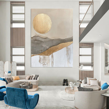 Golden Sun & Mountains Art for Boho - Chic Living Room & Wellness Retreat STSC126