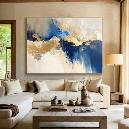 Blue - Gold Abstract Landscape for Coastal Villa & Art Gallery Exhibition SC022