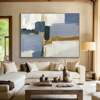 Blue - Gold Geometric Abstract Art for Bedroom Stylish Retreat DLZ2695