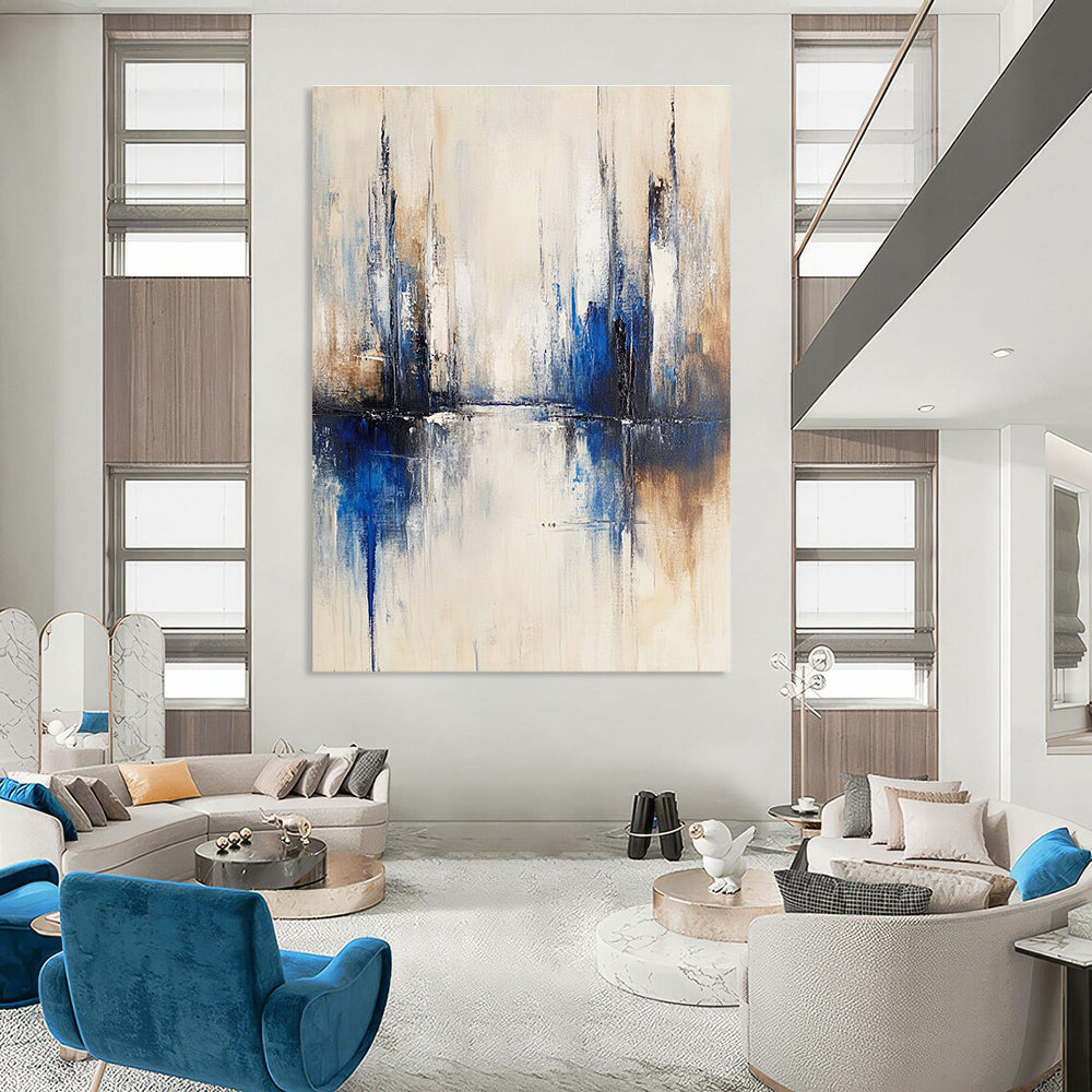 Blue - Beige City Abstract Art for Architect’s Studio & Urban - Themed Restaurant STSC134