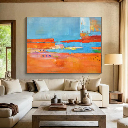Energetic Orange - Blue Contrast Abstract Art to Ignite Vibrancy in Your Living Space Gatherings DLZ2792