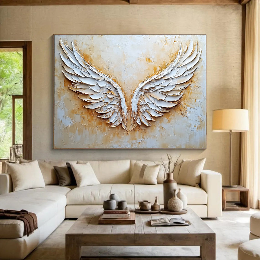 White Angel Wings Art for Spiritual Retreat & Bohemian - Style Home SC004