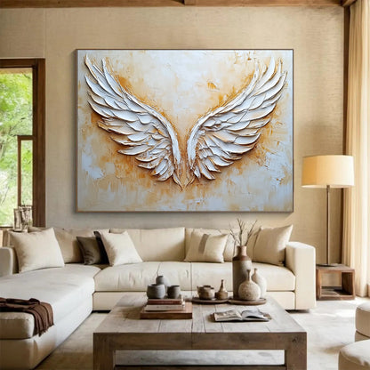 White Angel Wings Art for Spiritual Retreat & Bohemian - Style Home SC004