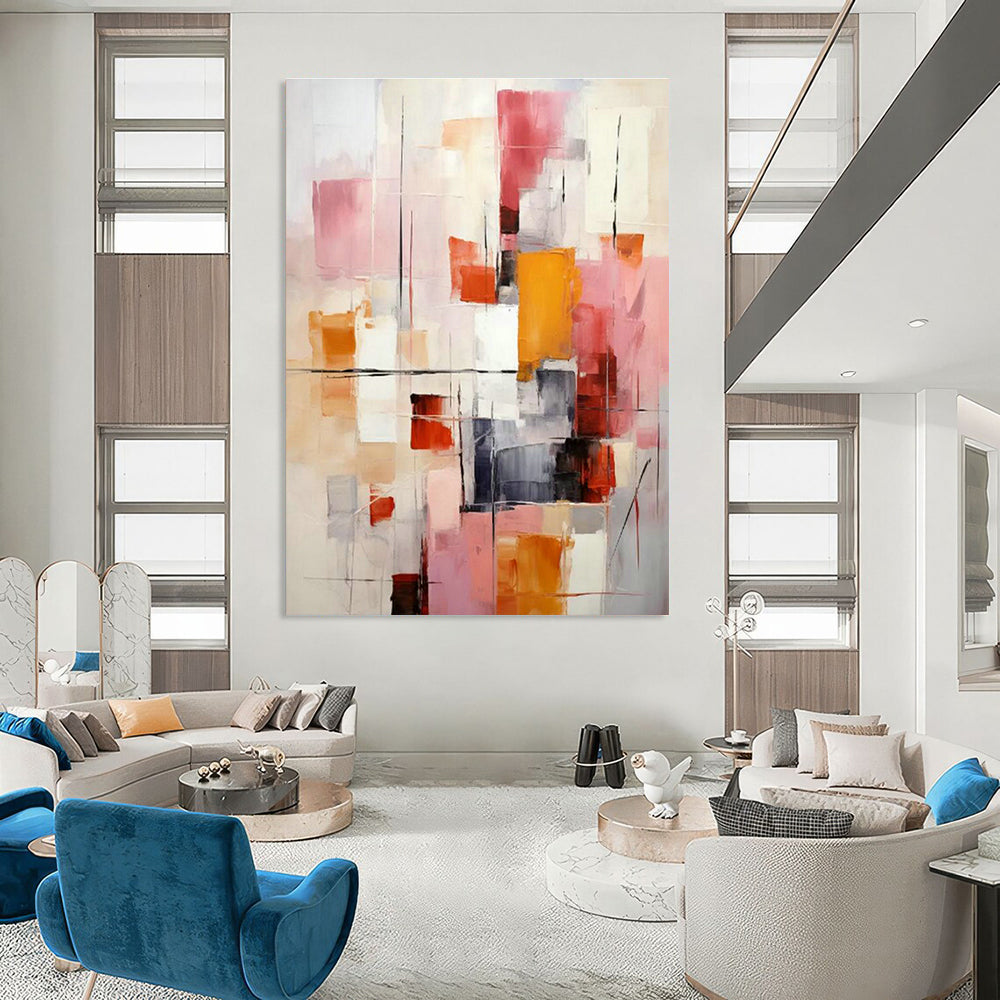 Colorful Block Abstract Art for Trendy Café Dining Areas DLZ0287
