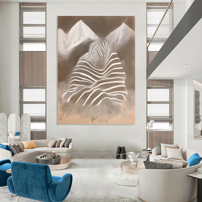 Striped Figure and Mountains Surreal Art for Avant - Garde Gallery & Thought - Provoking Home Office STSC1474