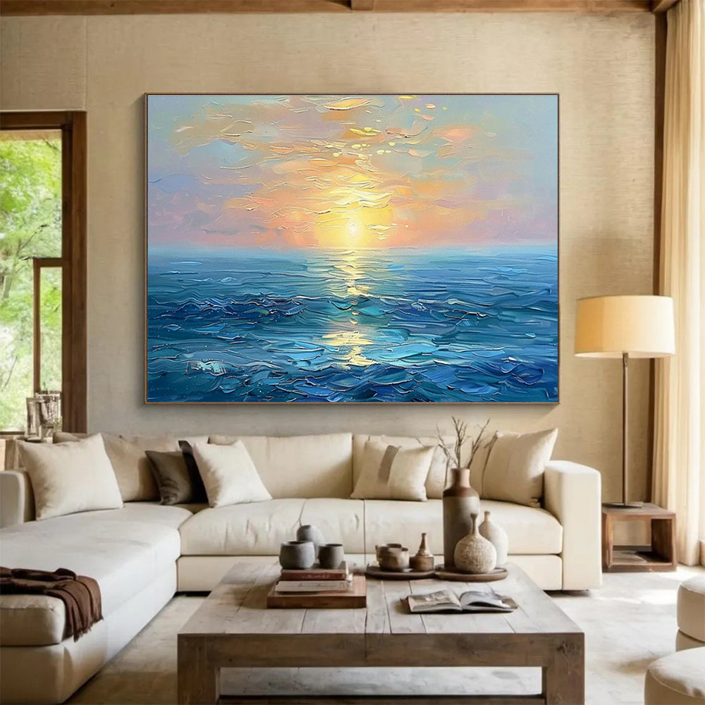 Sea Sunset Oil Painting for Coastal Home Living Room Fireplaces DLZ3151