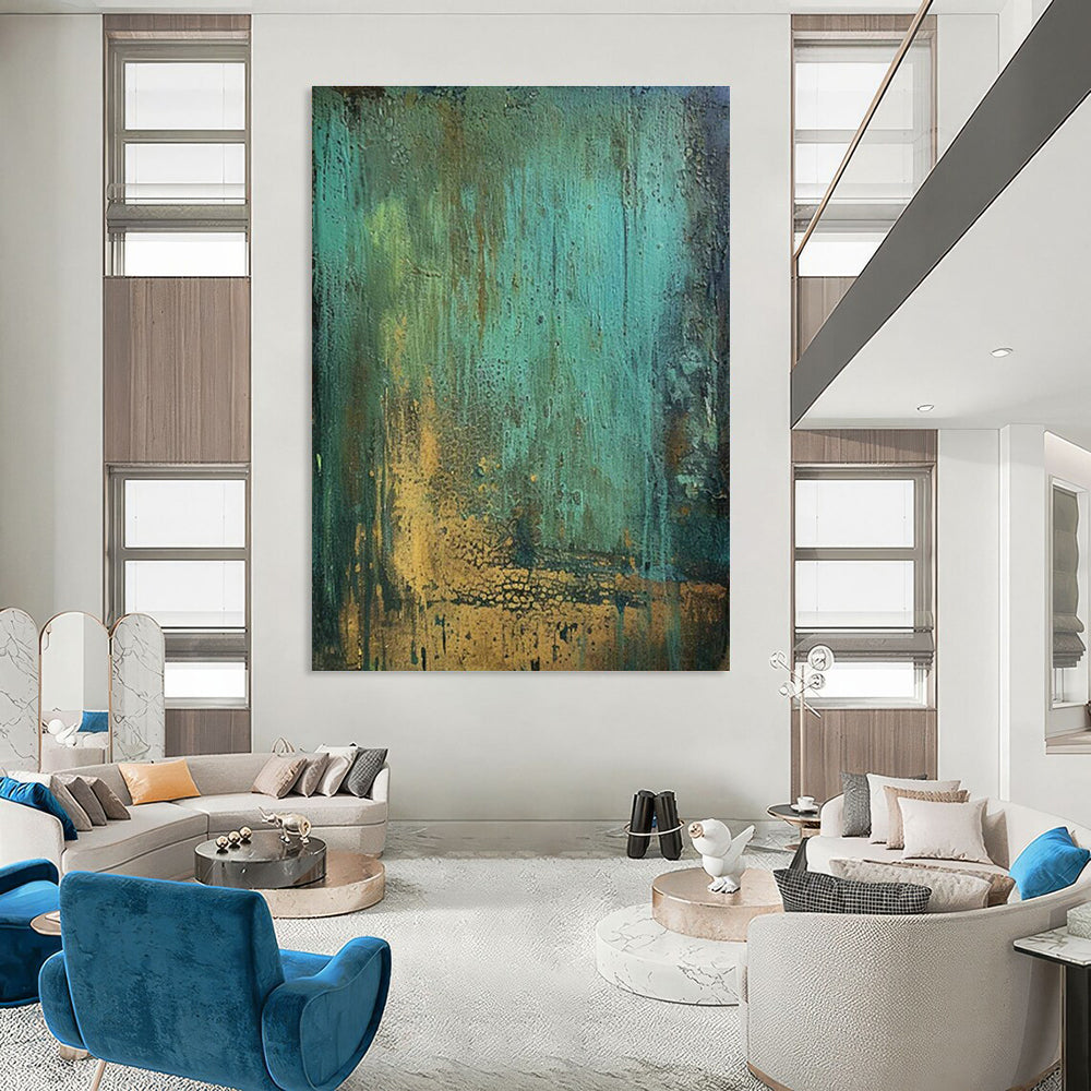 Patina - Inspired Abstract Art with Gold Accents for Living Room & Boutique Hotel Lobby DLZ1201