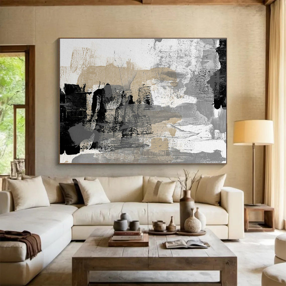 Grey - Gold Abstract Art for Luxe Living Room Accent Wall DLZ2832