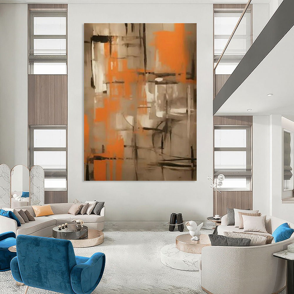 Orange - Gray Abstract Art for Contemporary Gallery & Industrial - Chic Restaurant DLZ1698