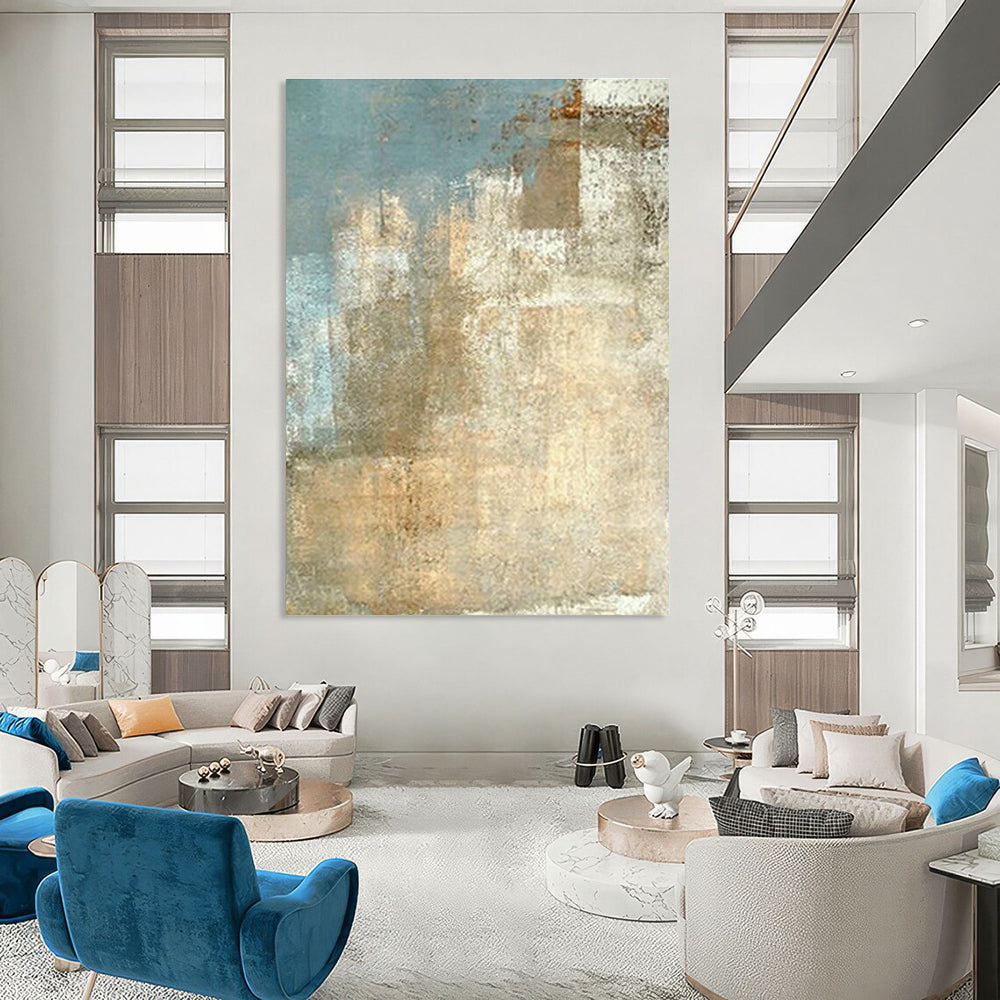 Beige - Blue Abstract for Coastal Home Living Room & Minimalist Spa Waiting Area DLZ0892