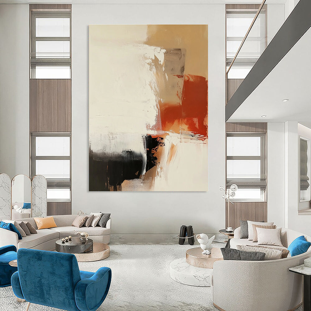 Abstract Neutral Tones with Red Accent for Minimalist Living Room & Modern Office STSC750