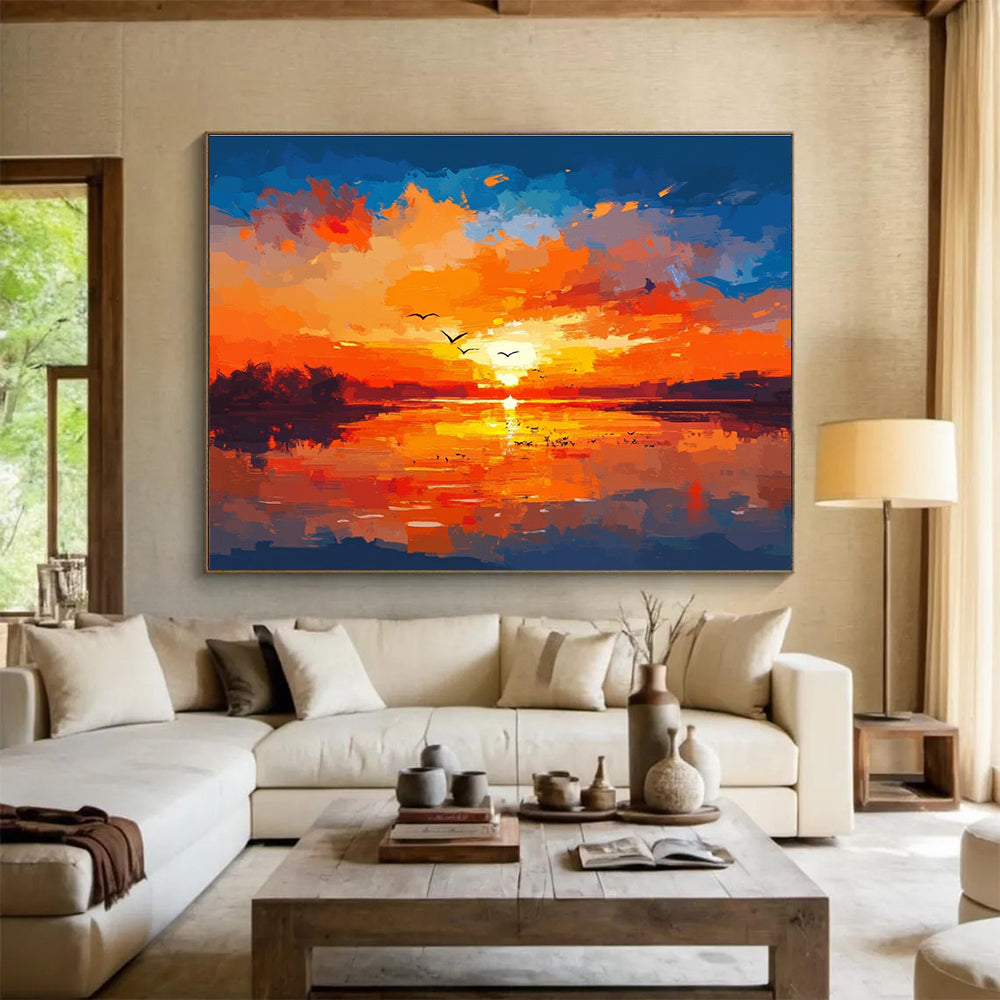Vibrant Sunset Landscape Art for Nautical - Themed Hotel & Coastal Resort Lobby SC284