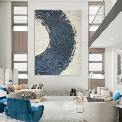 Deep Blue Semicircle Abstract Art for Contemporary Living Room & Art Gallery Corridor DLZ0664