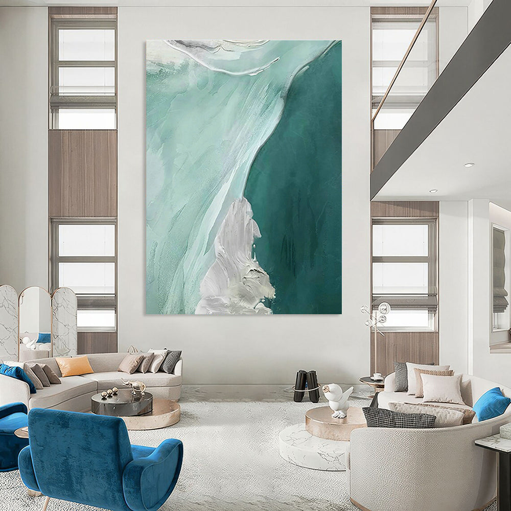 Mint Green & White Abstract Art for Coastal Café & Yoga Studio DLZ1243