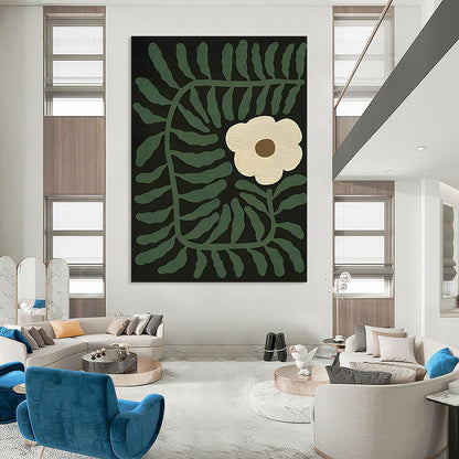 Black - Based Green Flower Abstract Art for Bohemian Home & Garden - Themed Restaurant DLZ1122