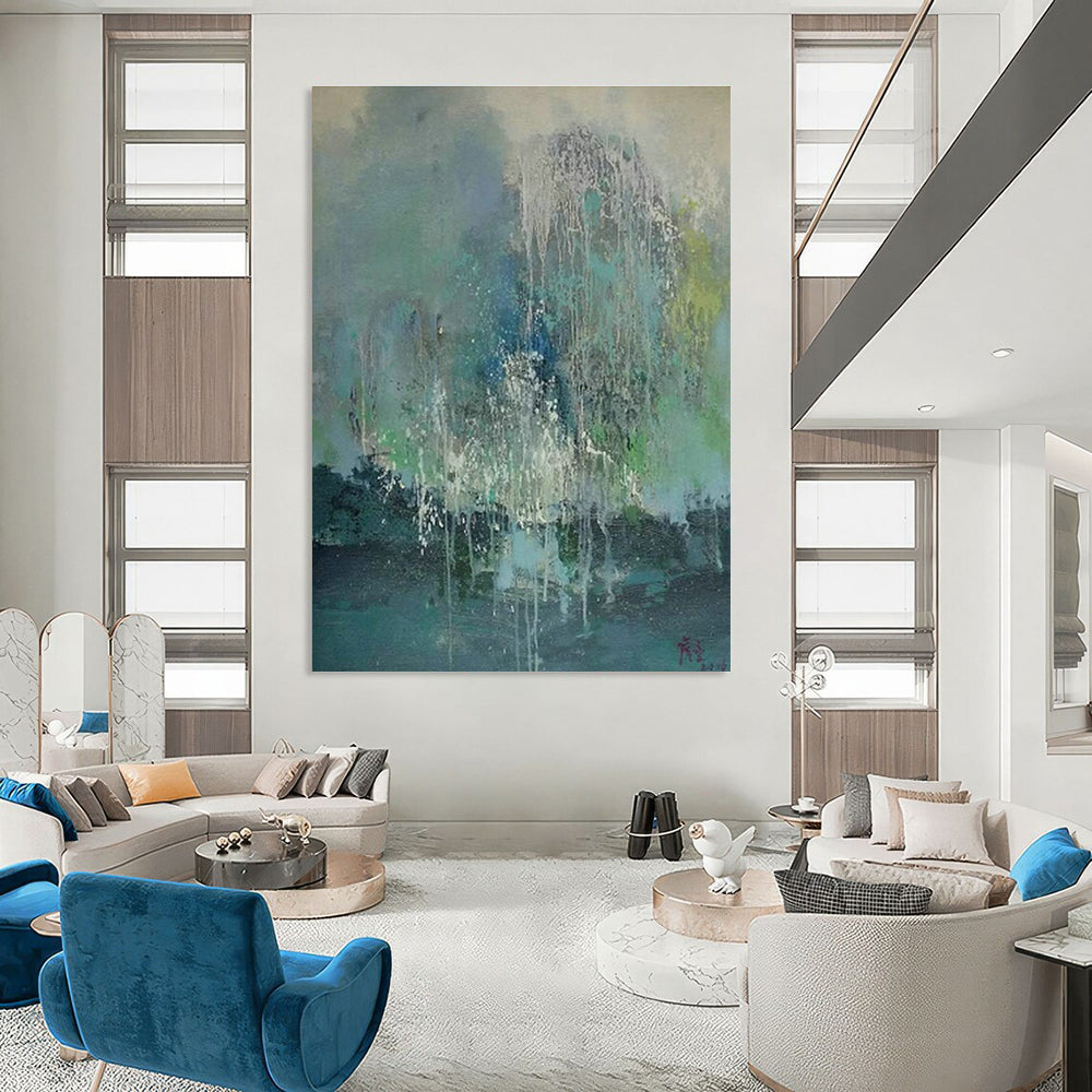 Blue - Green Waterfall - Inspired Abstract Art for Bedroom & Spa Resort DLZ1206