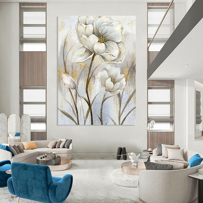White Flower with Gold Art for Elegant Home Dining Room & Wedding Venue Decor DLZ1536