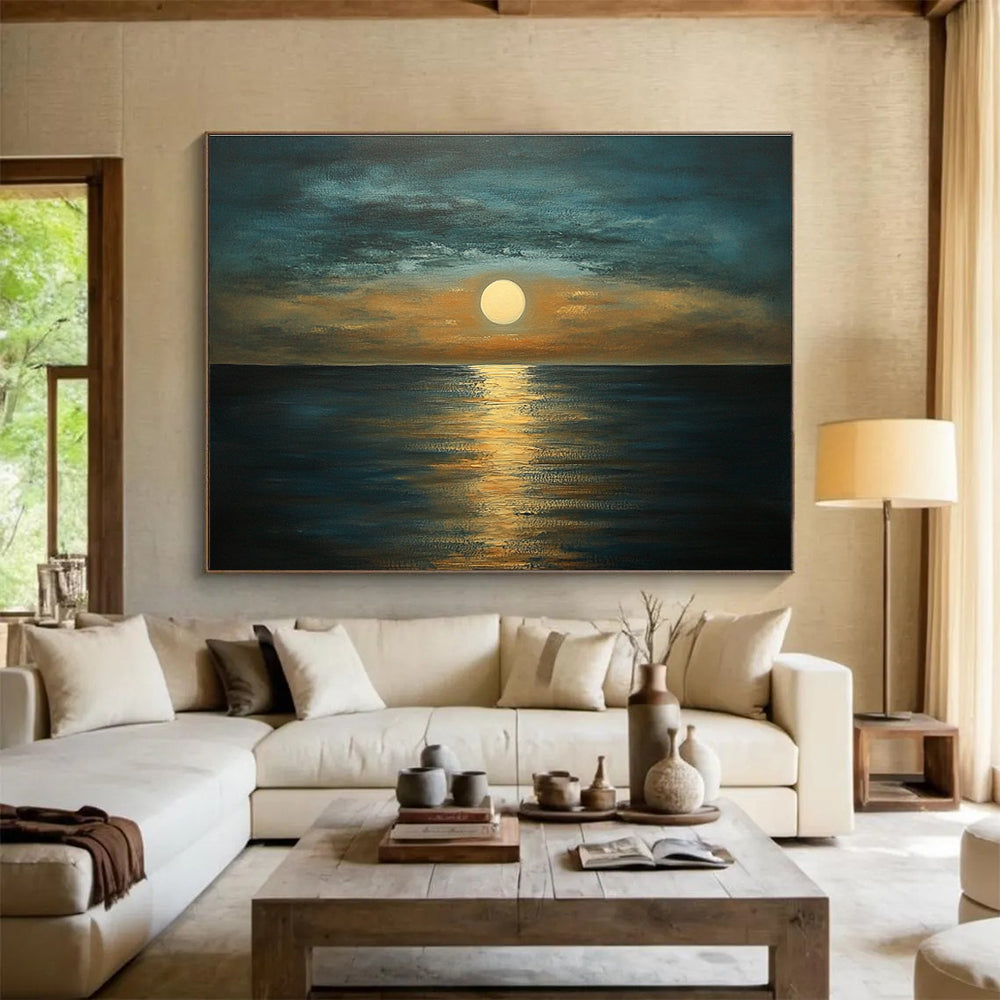 Moonlit Ocean Serenity Art for Beachfront Hotel Room & Romantic Dining Area SC413