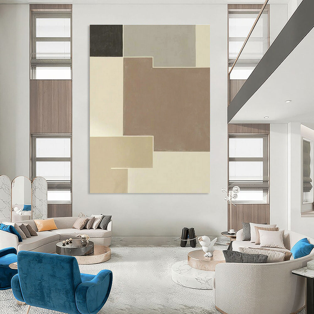Brown - Grey Geometric Abstract Art for Living Room & Bedroom DLZ0514