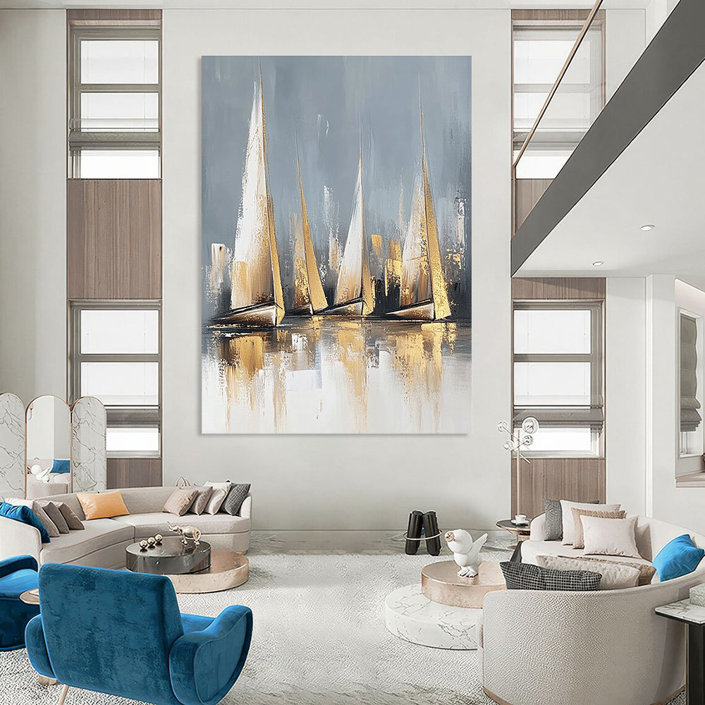 Golden Sailboats on Gray for Luxury Yacht Club & Modern Living Room STSC460