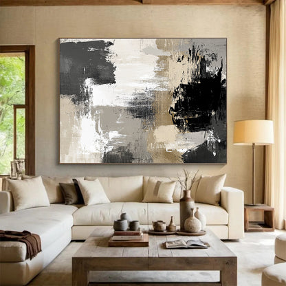 Neutral Tone Abstract Art for Industrial - Style Loft & Art - Inspired Home Office SC507